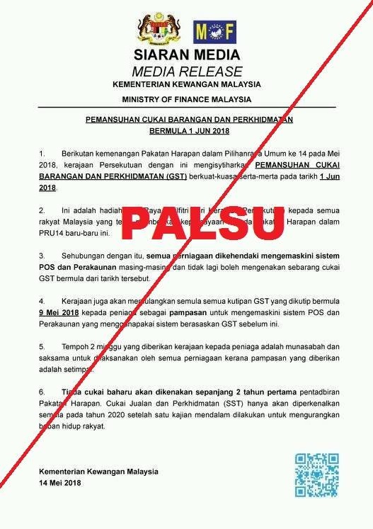 GST dimansuhkan palsu